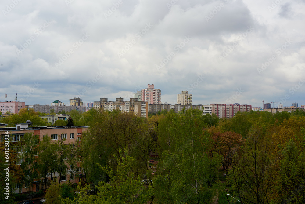panorama of the city in spring 