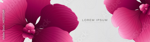 Pink orchid flower on white background. Modern horizontal banner template design. Suit for poster, cover, banner, brochure, advertising, header, invitation, presentation, website. Vector illustration