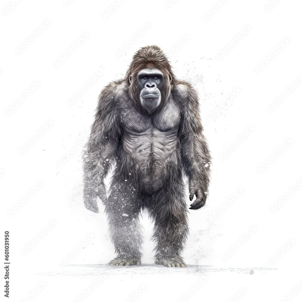 Illustration of an ape standing in front of a white background. Generative AI Illustration of an ape standing in front of a white background. Generative AI