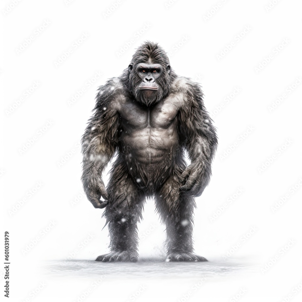 Illustration of an ape standing in front of a white background. Generative AI Illustration of an ape standing in front of a white background. Generative AI