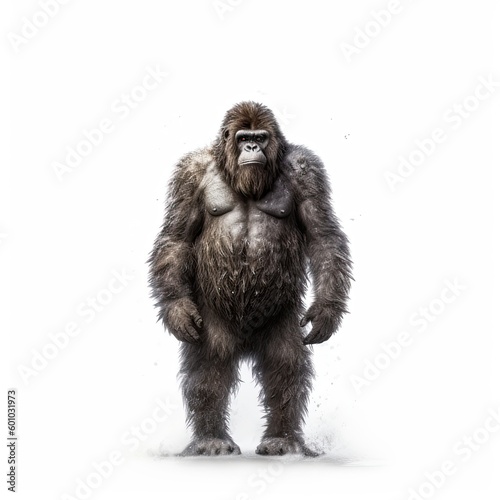 Illustration of an ape standing in front of a white background. Generative AI © Gelpi