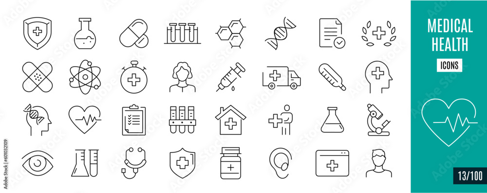 Best collection medical and health line icons. Medication, Heart, drug,... Best collection medical and health line icons. Medication, Heart, drug,...