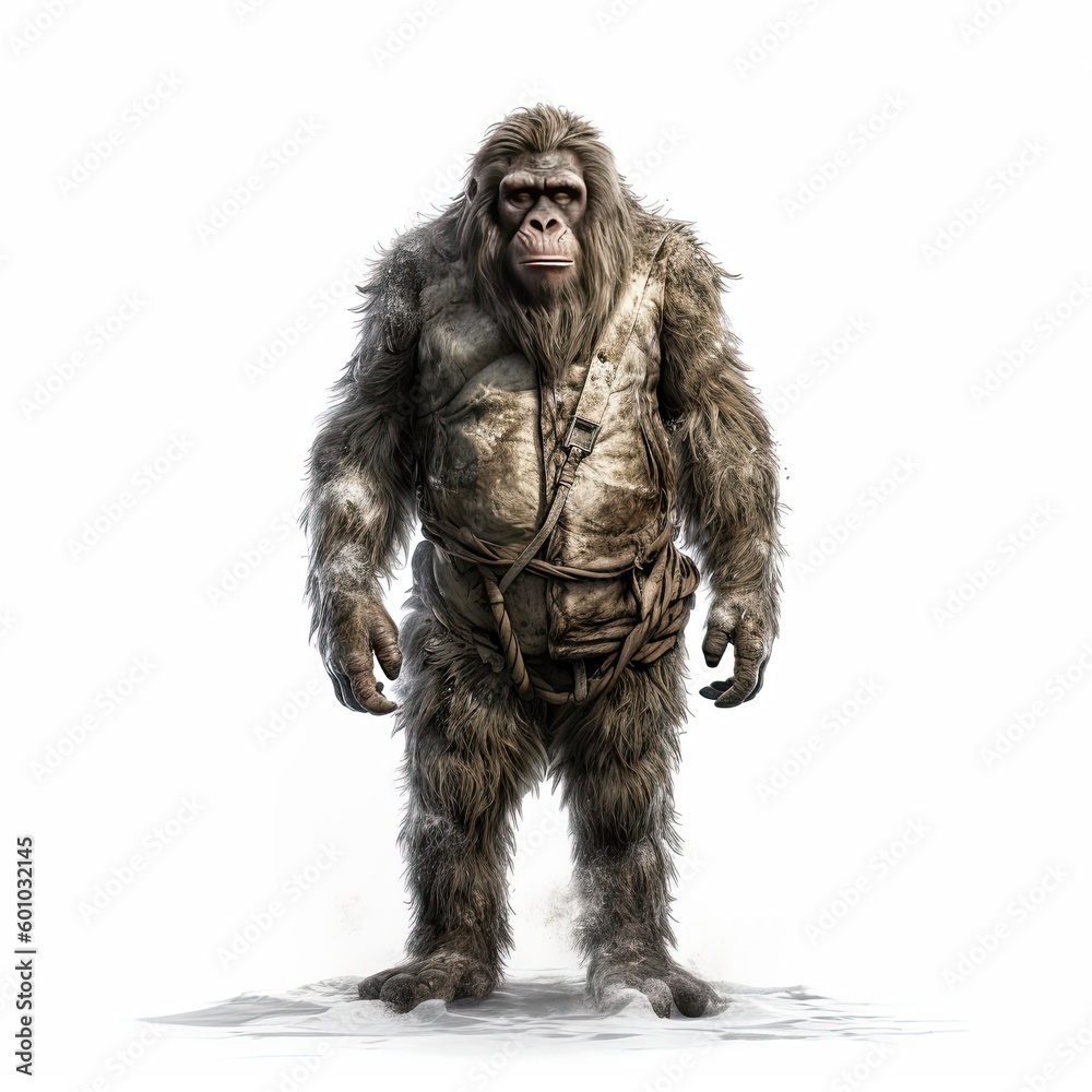 Illustration of an ape standing in front of a white background. Generative AI Illustration of an ape standing in front of a white background. Generative AI
