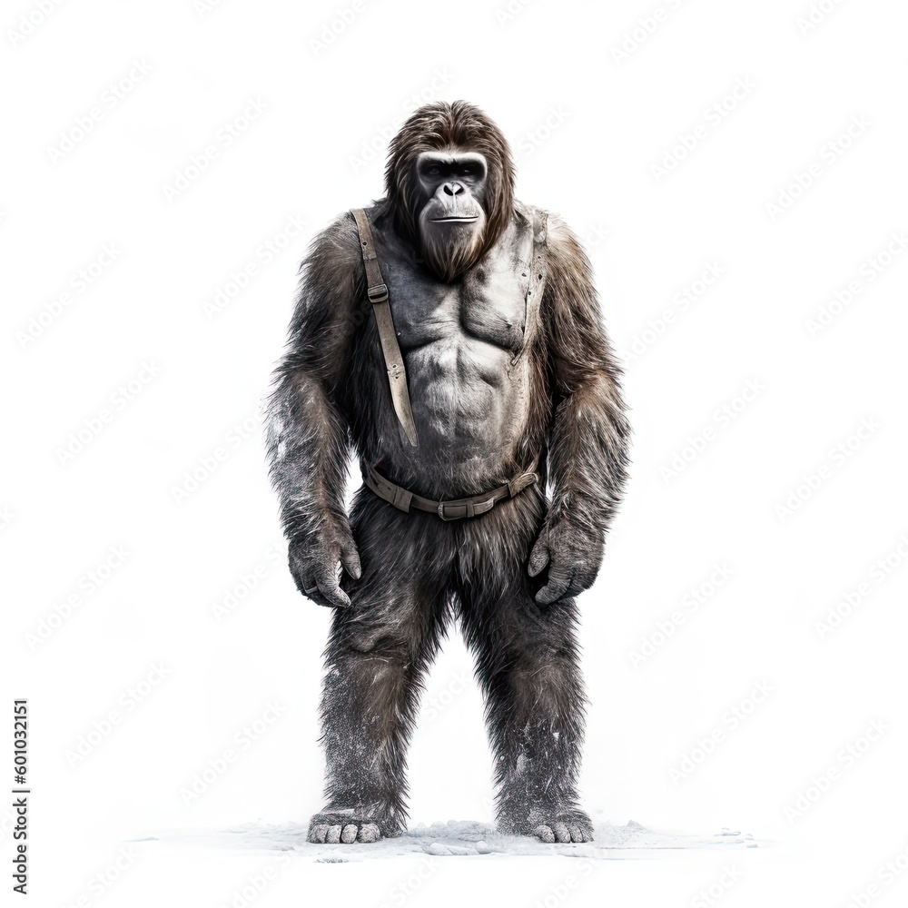Illustration of an ape standing in front of a white background. Generative AI Illustration of an ape standing in front of a white background. Generative AI
