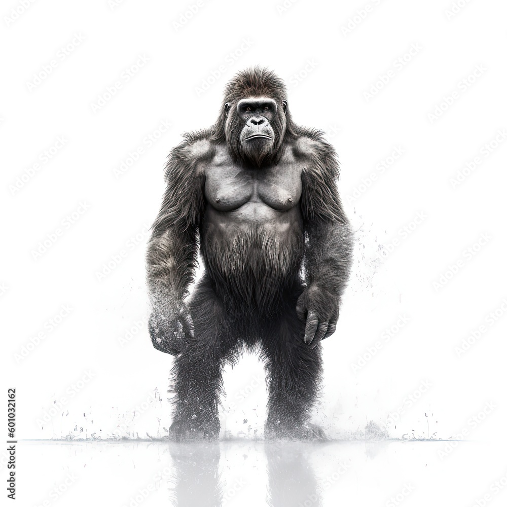 Illustration of an ape standing in front of a white background. Generative AI Illustration of an ape standing in front of a white background. Generative AI