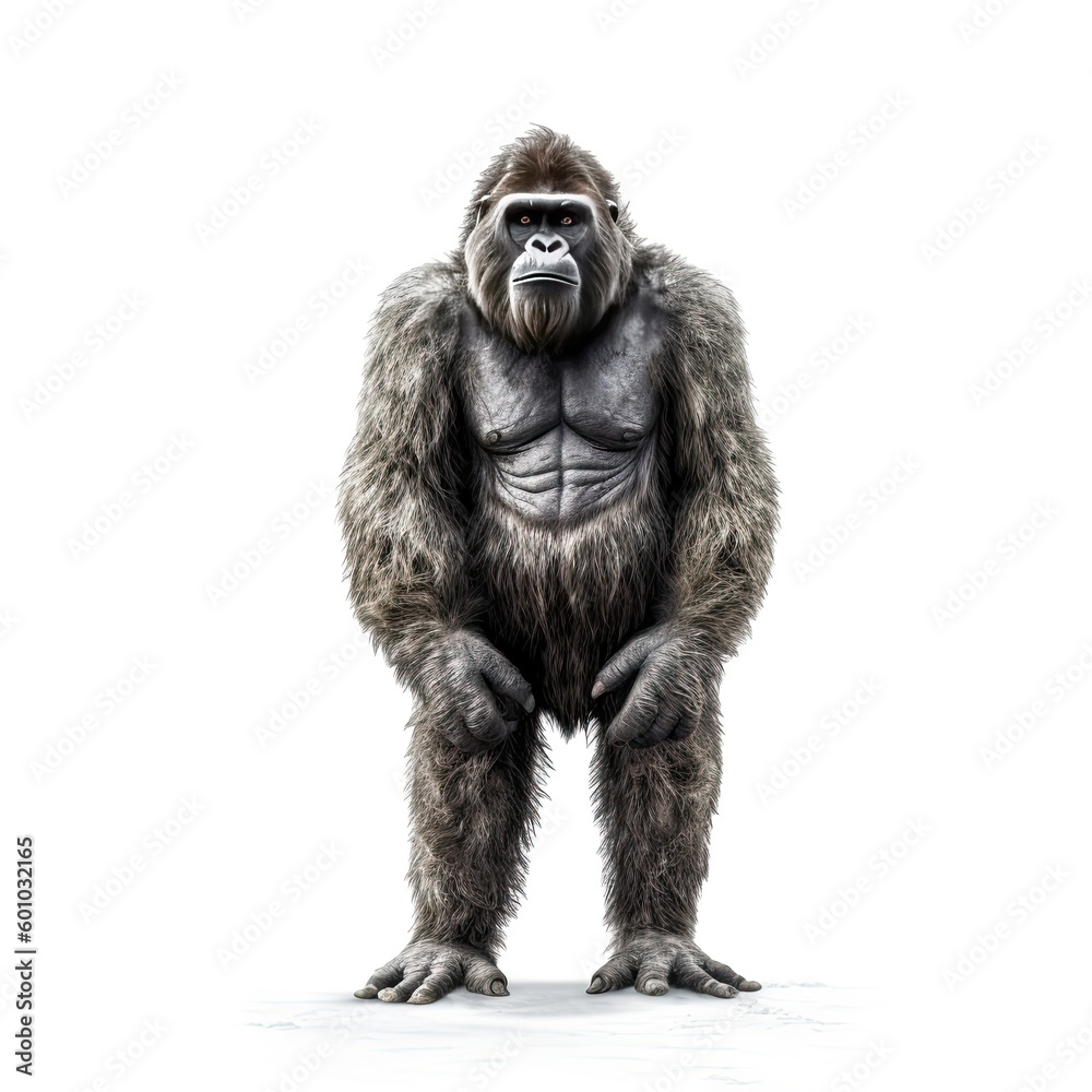 Illustration of an ape standing in front of a white background. Generative AI Illustration of an ape standing in front of a white background. Generative AI