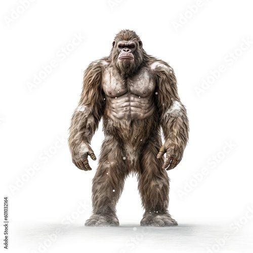 Illustration of an ape standing in front of a white background. Generative AI