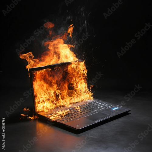 laptop in fire