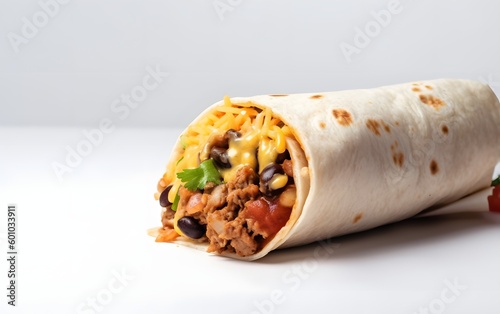 Burito Food on white background with copy space for text.  Mock up food generative ai photo