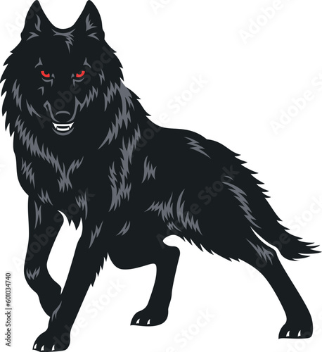 Illustration of Aggressive Black Wolf
