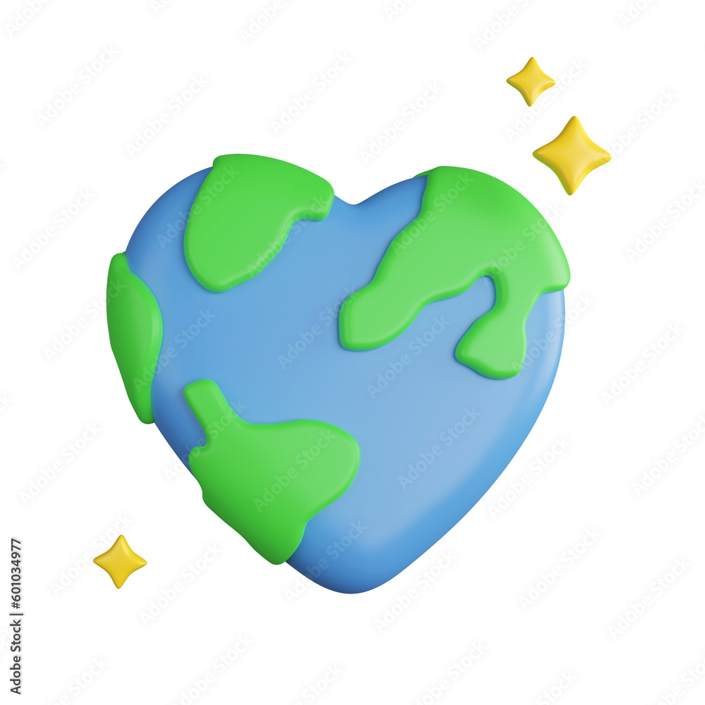 3d heart shaped planet earth. Save Earth. Environment Concept. icon isolated on white background. 3d rendering illustration. Clipping path. 3d heart shaped planet earth. Save Earth. Environment Concept. icon isolated on white background. 3d rendering illustration. Clipping path.