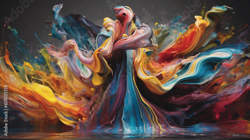 Colorful Connections: Abstract Humanoid Figures Generated by AI Technology, Forming a Vibrant and Dynamic Network of Interconnected Shapes and Colors of humans and human beings. Generative AI, KI.