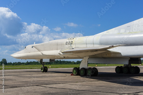 Tu-22M3 (NATO - Backfire) aircraft, missile-carrying bomber, stands at starting position. Preparations for celebration of 100th anniversary of Russian Air Force. VillageTown, Russia, June 18, 2012