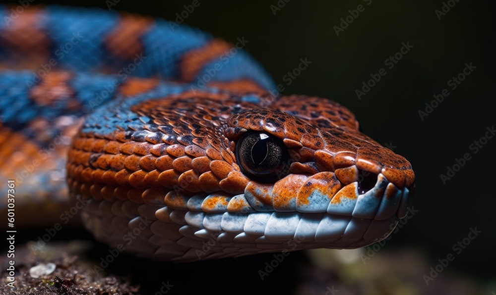 Fototapeta premium Head of a wagleri viper snake, generative AI