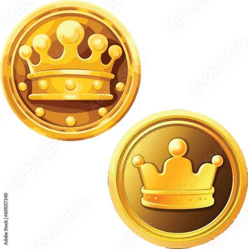 Cartoon golden coin game asset with a crown icon
