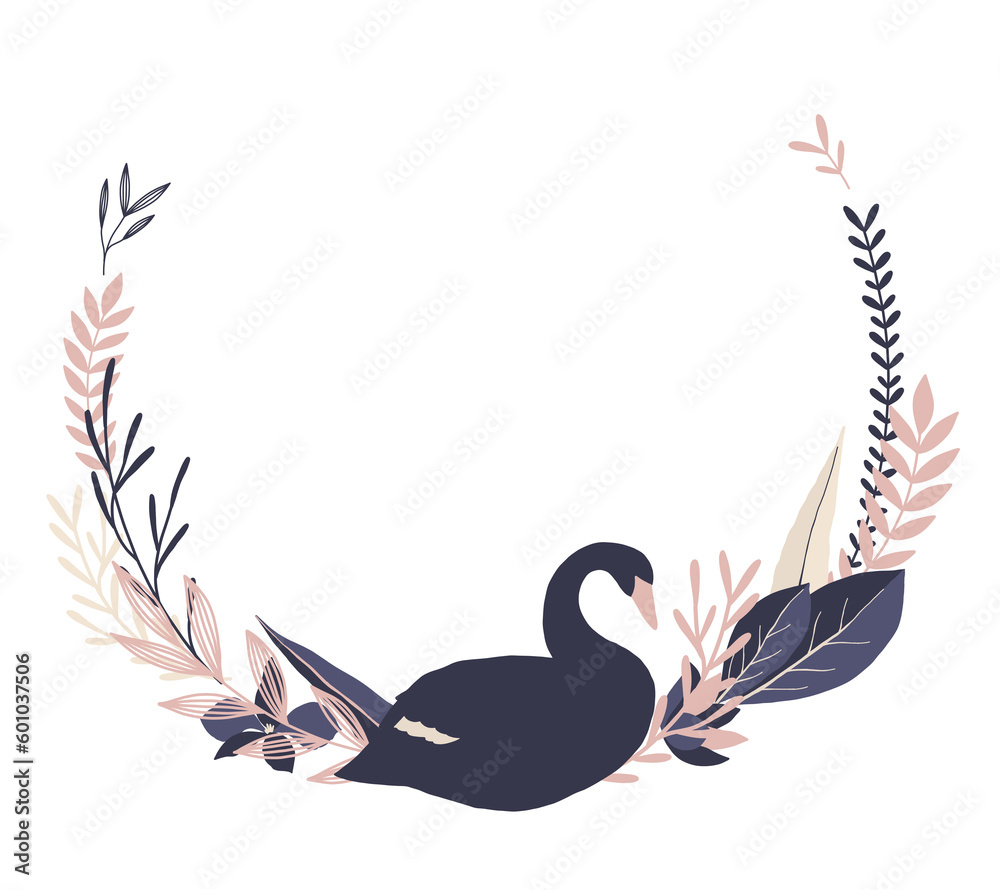 Obraz premium Frame wreath circle vector print clipart invitation element wedding crane stork