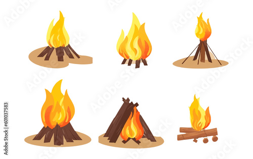 set vector illustration of fire from woods summer capming concept isolate on white photo