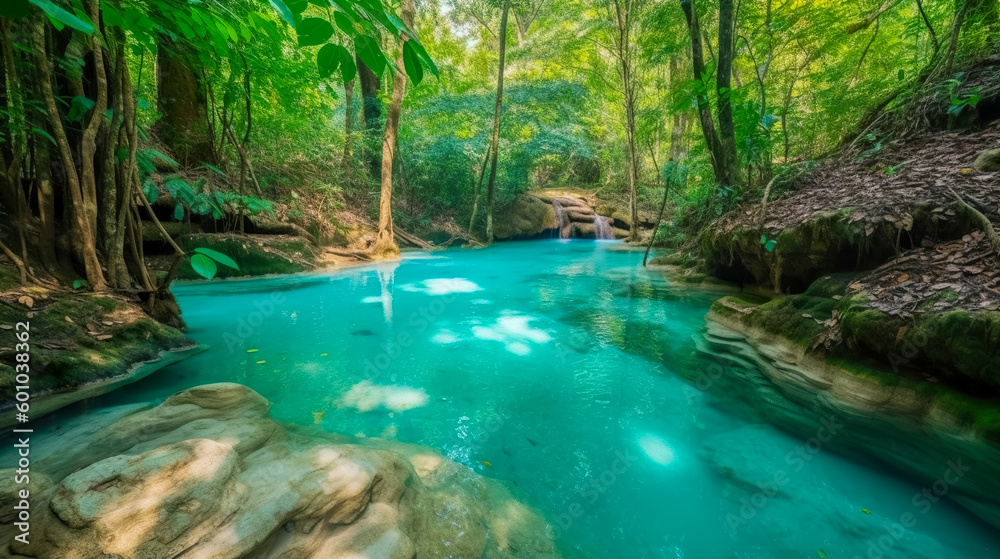 beautiful deep forest waterfall. Generative AI beautiful deep forest waterfall. Generative AI
