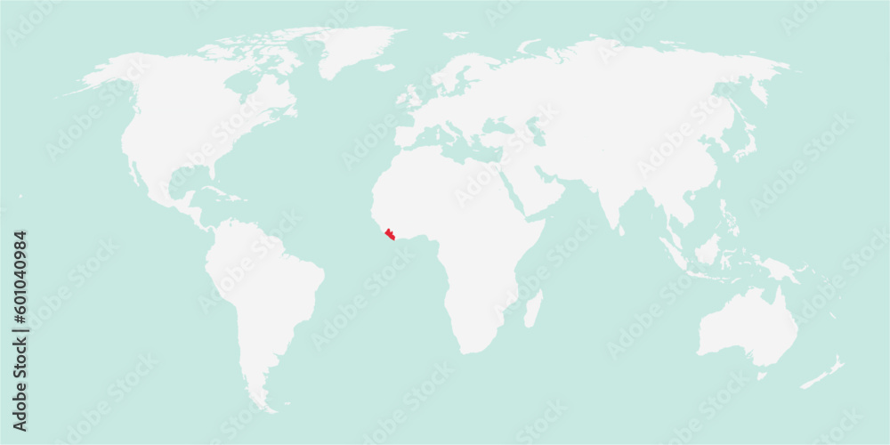 Vector map of the world with the country of Liberia highlighted highlighted in red on white background.
