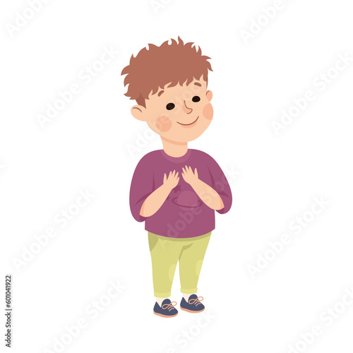 Cute smiling little boy in casual outfit vector illustration