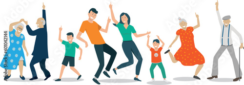 illustration vectorielle montrant une famille heureuse multi génération qui danse