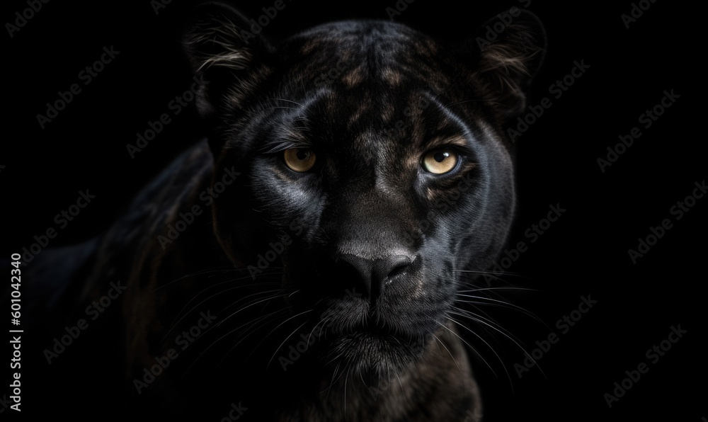 Front view of Panther on black background, generative AI