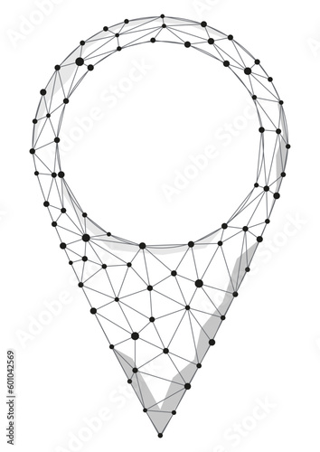 Wireframe map pin location line and dots abstract vector icon. Digital technology world gps navigation low poly concept. Triangle direction and pointer sign illustration.