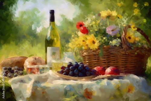 still life with wine and grapes, ai generative
