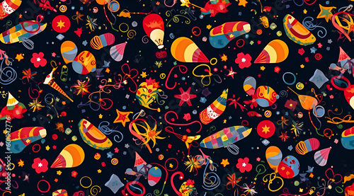 Christmas background with colourful stars  gifts and balls.