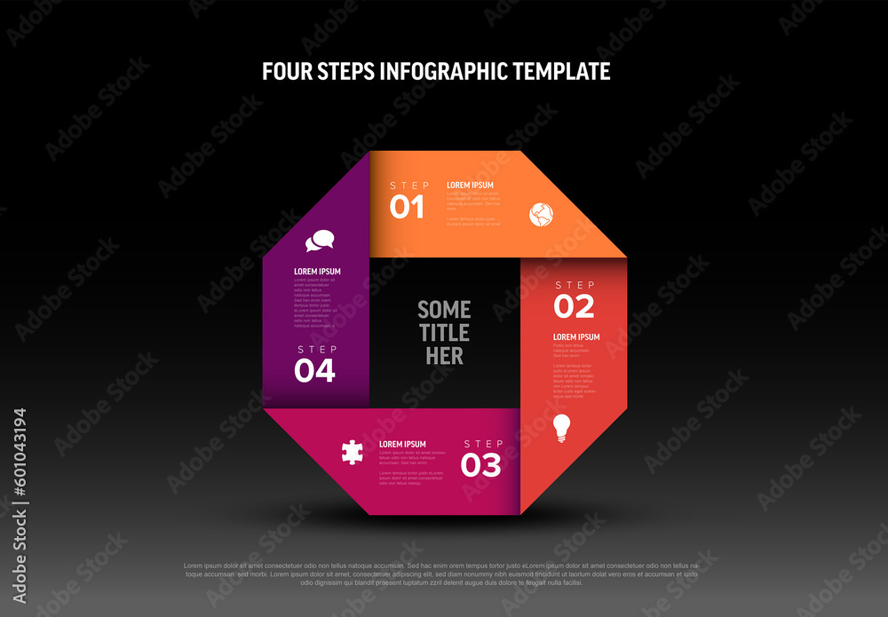 Simple dark infographic abstract red cycle shape with four steps Stock ...