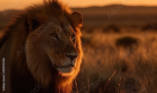 Lion in sunset, generative AI © Enigma