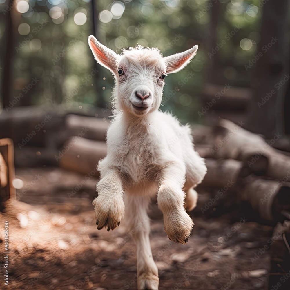 Obraz premium Baby Goat Jumping, Generative AI Illustration