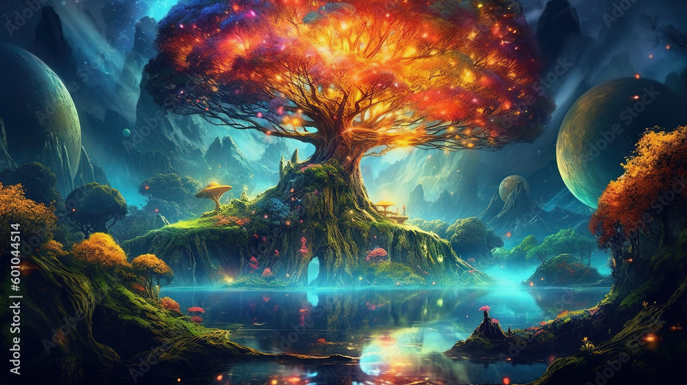 Mangrove Tree Fantasy Landscape Desktop Wallpaper in Spatial Concept Art  Style Stock Illustration - Illustration of tree, flowing: 280684455