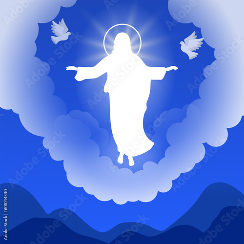 Illustration about the ascension of Jesus Christ, vector design. The Ascension of Jesus to Heaven.