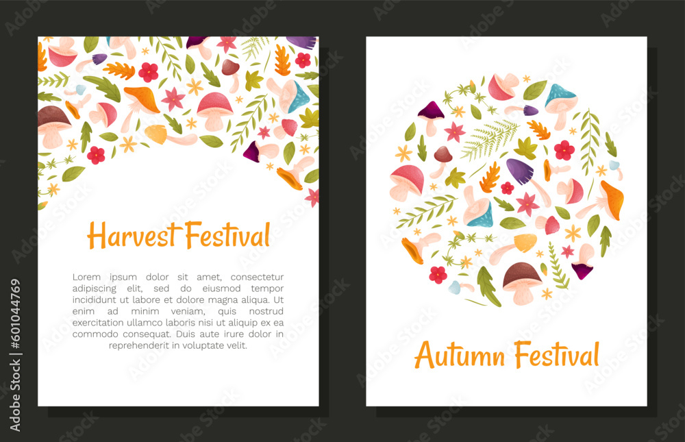 Forest Decor Banner Design with Mushroom and Leaf Vector Template