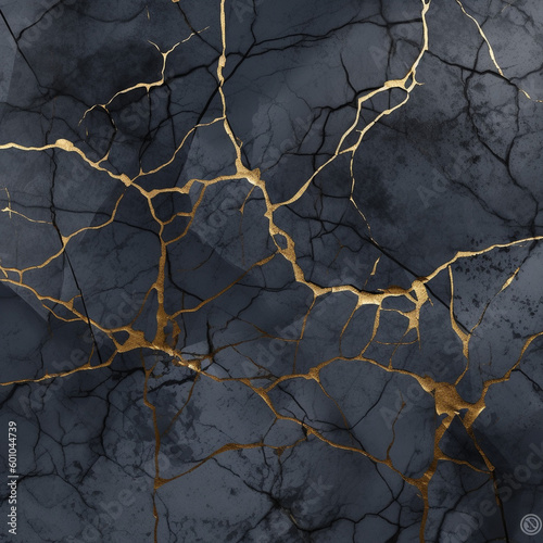 Gold imbedded in dark marble abstract texture, Generative AI