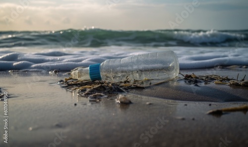 Plastic water bottles pollution in ocean, generative AI © Enigma