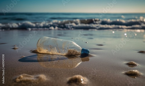 Plastic water bottles pollution in ocean, generative AI