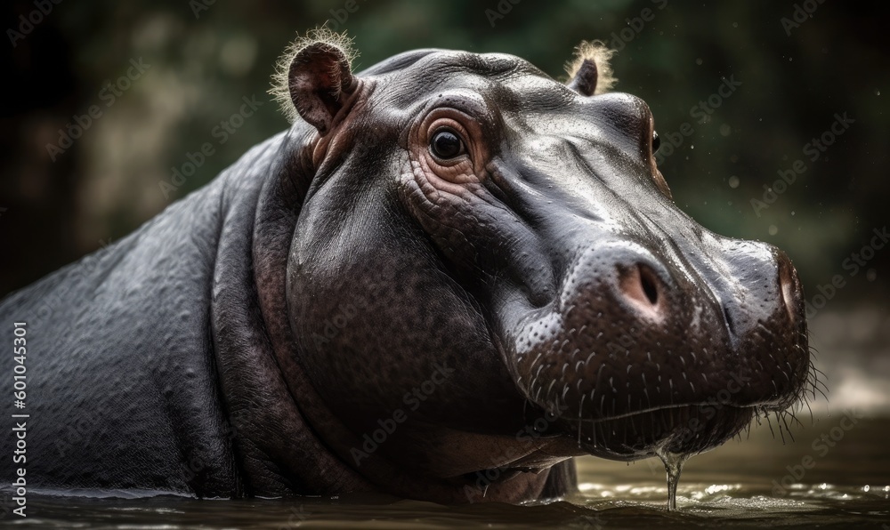 Proud Hippo close-up, generative AI Proud Hippo close-up, generative AI
