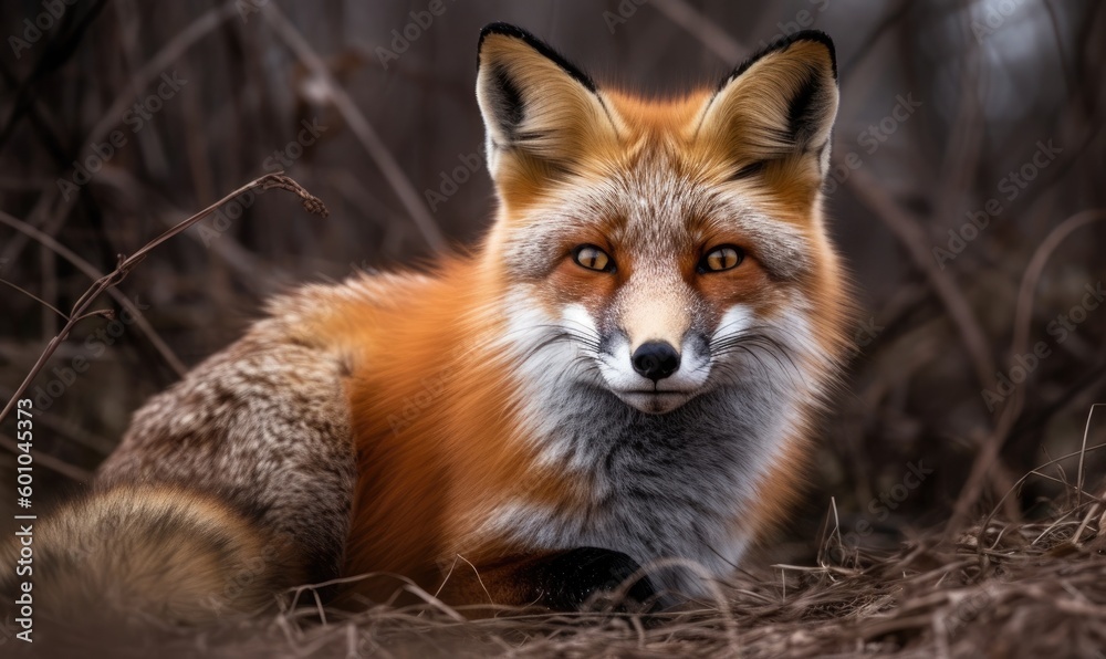 Red Fox Close-up in the forest, generative AI Red Fox Close-up in the forest, generative AI