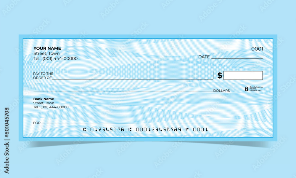 Blank bank cheque, Personal desk check template with guilloche background design - obrazy, fototapety, plakaty 