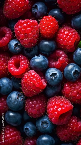 Fresh ripe berries seamless background. Top view, ai generated