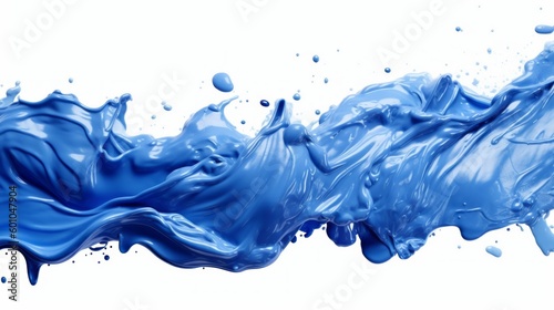 Blue paint dripping on white background Created by generative Ai