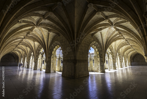 Lisbon  Potugal - April 28  2023  Jeronimos monastery manueline style decoration architecture. Jeronimos monastery is medieval building and landmark of Lisbon  Portugal.