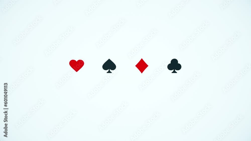 Animation of 3D render of four playing card suits heart, spade, diamond and club, 4K abstract gambling loop background Animation of 3D render of four playing card suits heart, spade, diamond and club, 4K abstract gambling loop background