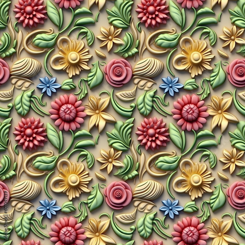 Pastel Color Clay Art Floral and Botanical Seamless Pattern