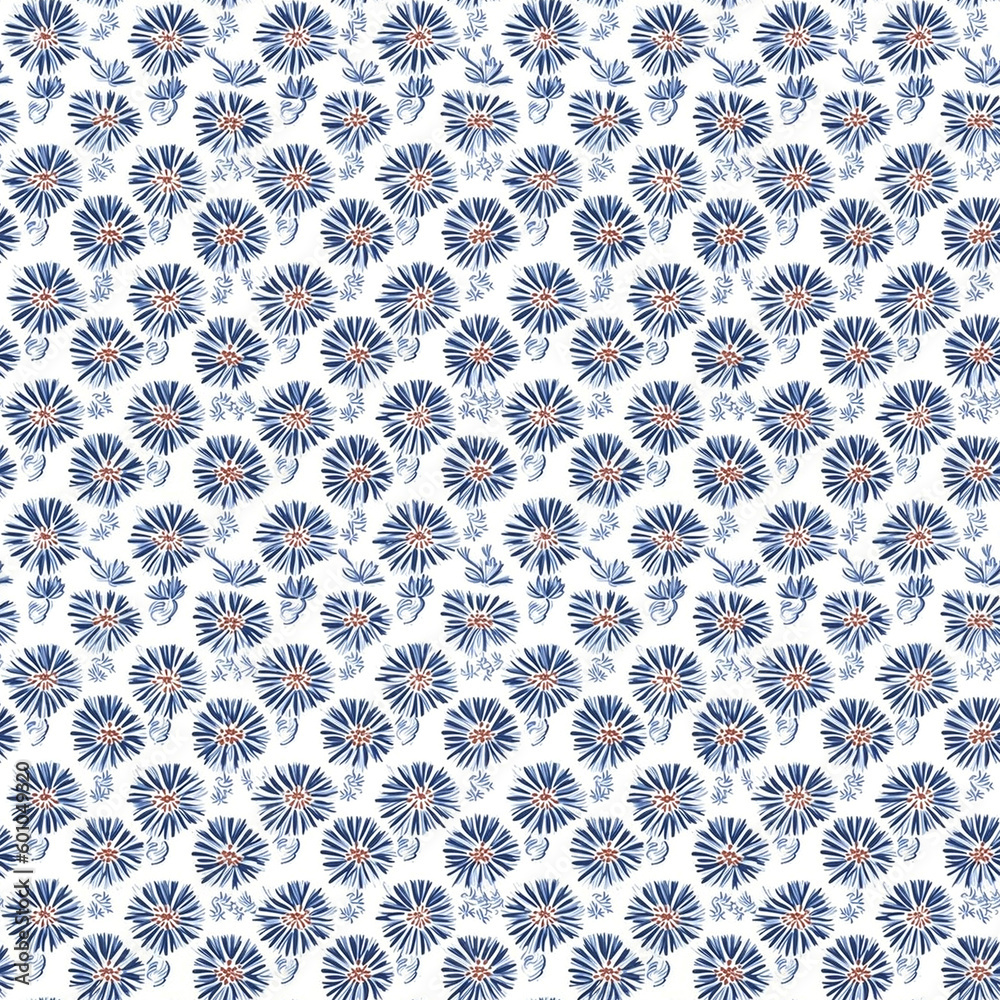 Blue Hand-drawn Line-art Floral Seamless Pattern on White Background Blue Hand-drawn Line-art Floral Seamless Pattern on White Background