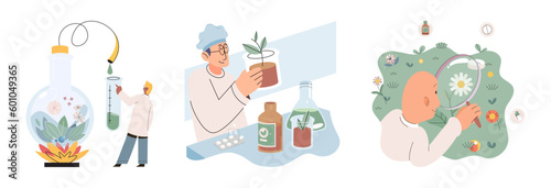 Wallpaper Mural Herbal oils natural medicines. Scientist or doctor making alternative medicine herb, mortar, laboratory glassware plant in tube, flower. Doctor checking medicinal herbs. Herbal medicine. Drug research Torontodigital.ca