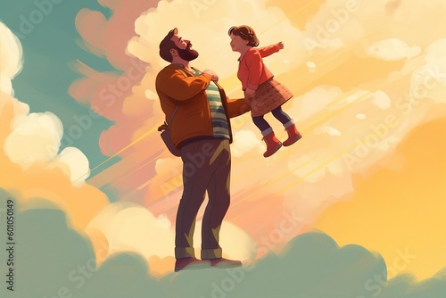 A father playing with his child and spending time together. Father's Day graphic illustration, Generative Ai