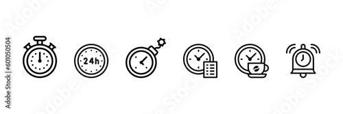 Time and date icon set include timer, time bomb, 24h , to do list time, coffee time and alarm , vector eps file